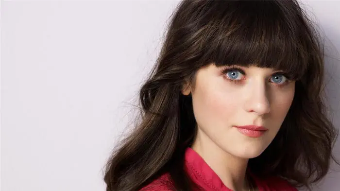 Close-up portrait of a young woman with blue eyes and dark hair.
